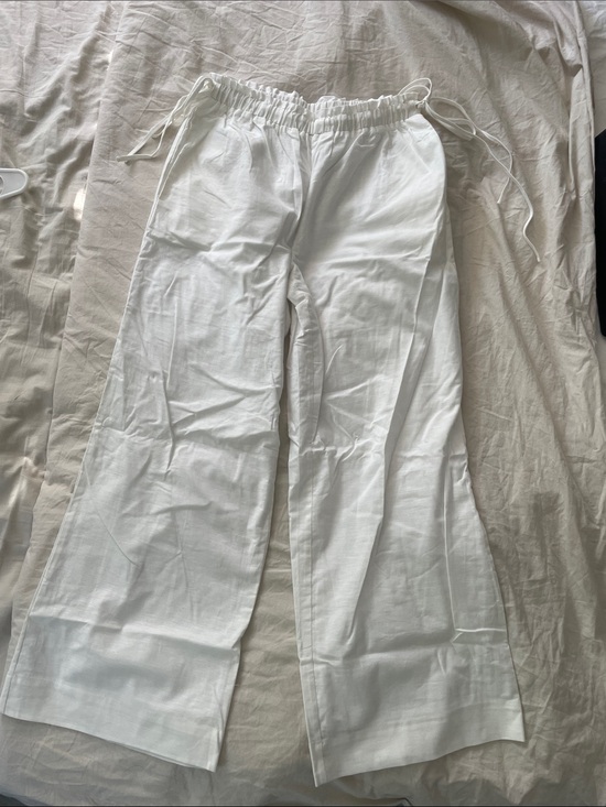 Lisa Says Gah Pants - Lisa Says Gah White Wide-Leg Drawstring Linen Lined Pants